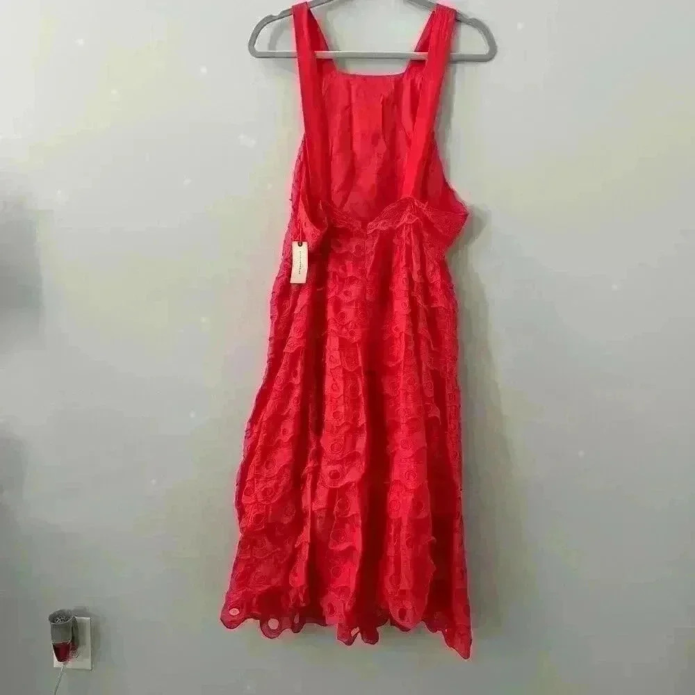 NEW Maeve Anthropologie Eyelet Midi Halter Coral Dress Sz 12 - Picture 2 of 7